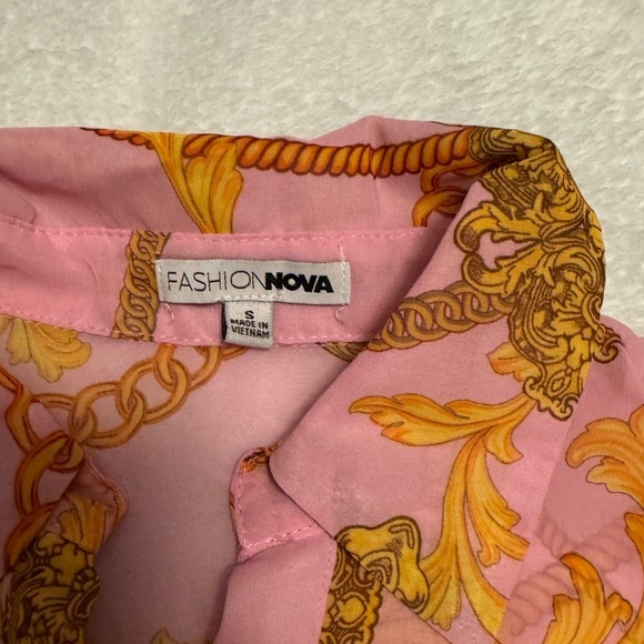 Print Sheer Button-Up Blouse (Size S) - Picture 2 of 6